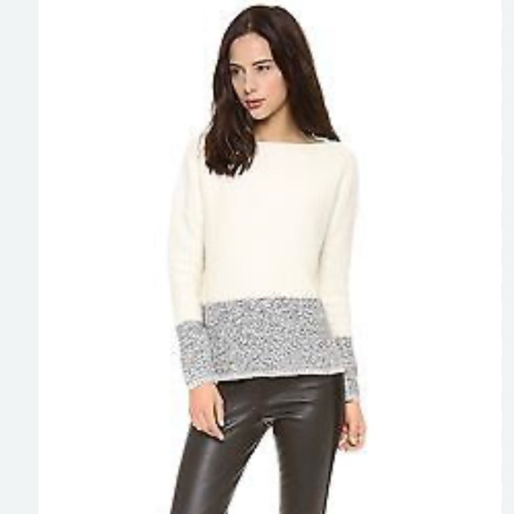 Vince Colorblock Boat Neck Wool Blend Sweater.